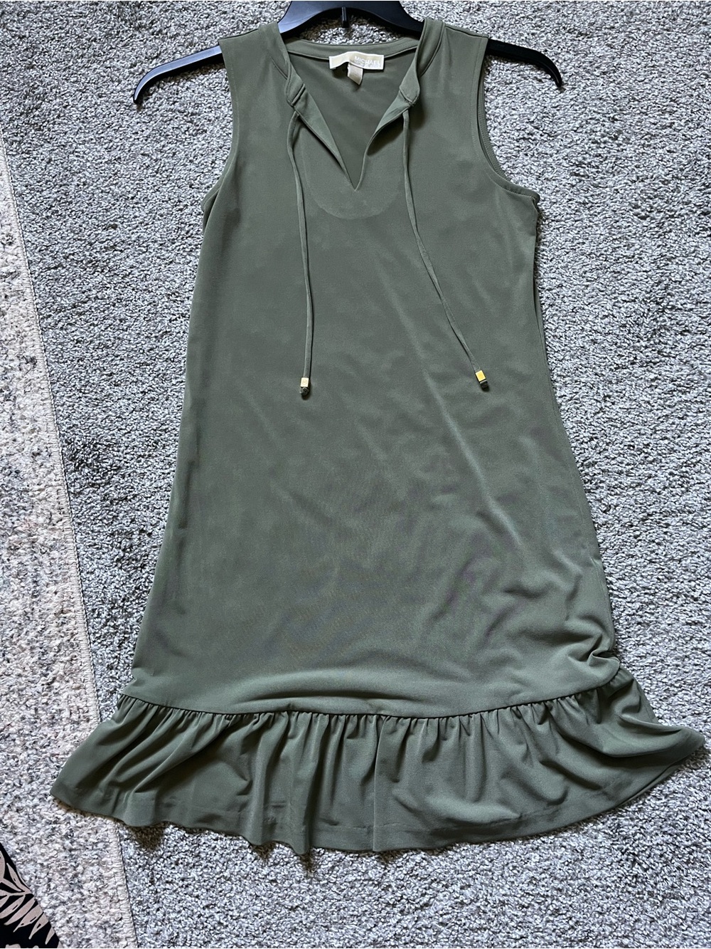 Sleeveless Ruffle-Hem Dress in Olive Green